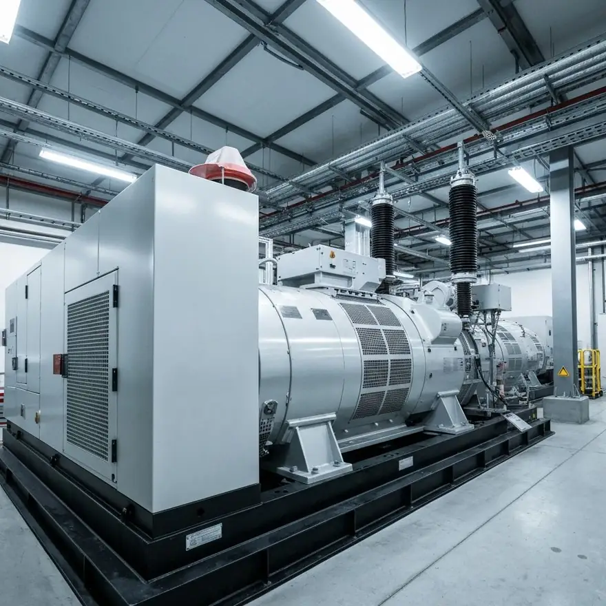 Industrial diesel generator set installed in a plant room